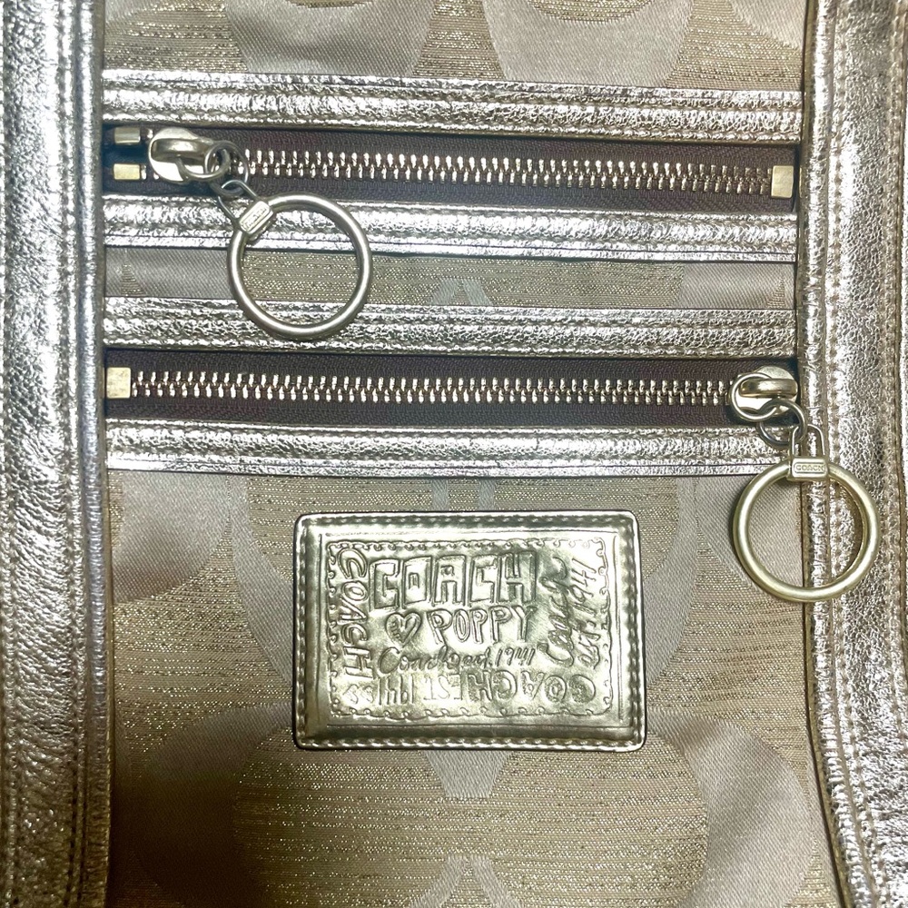 Coach Poppy Gold Signature Tote Bag  14 in W 12 1/2 in L - Picture 7 of 17